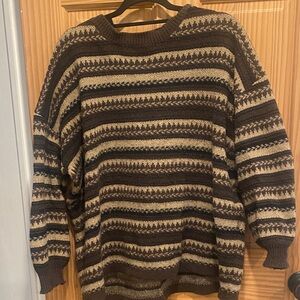 Oversized bulky knit sweater with stripes